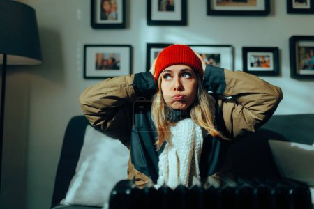 Woman Feeling Cold Wearing Winter Clothes Indoors 