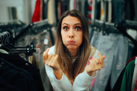 Broke Woman Having No Money in a Fashion Store 