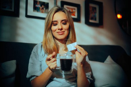 Woman Using Artificial Sweetener for her Beverage in the Morning 