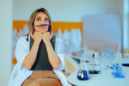 Funny Scientist Balancing a Pen on her Lips Feeling Bored 