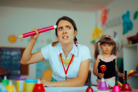 Puzzled Art Teacher Feeling Confused at School