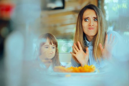 Mother Rejecting the Unhealthy Dish Received in a Restaurant 