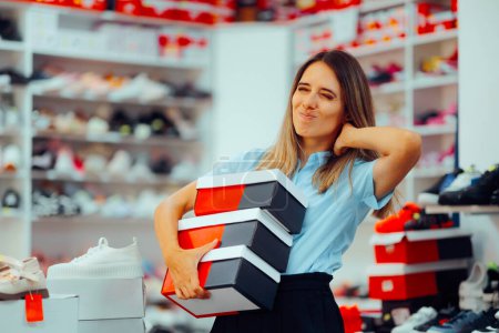 Tired Saleswoman Holding Many Boxed Feeling Spine Pain