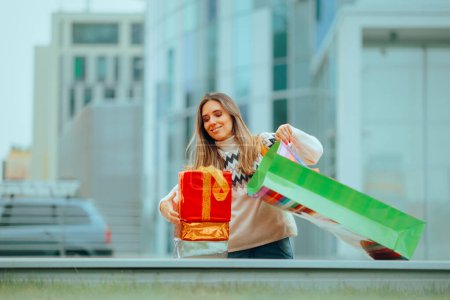 Woman Putting Her Gift Boxes in a Large Shopping bag