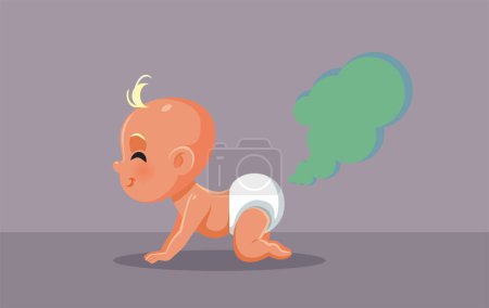 Illustration for Cute Little Baby Having Gas Farting Vector Cartoon - Royalty Free Image