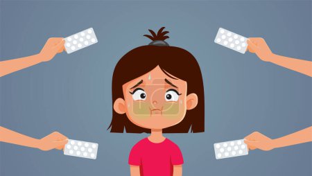 Illustration for Sick Girl Feeling Nauseated Receiving Medical Treatment Vector Illustration - Royalty Free Image