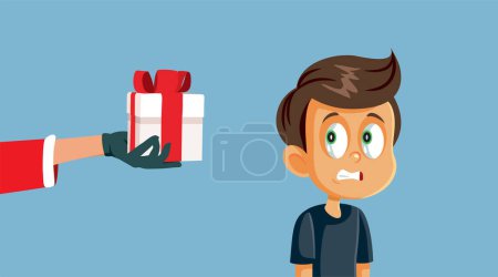 Disappointed Boy Receiving a Lousy Gift from Santa Vector Cartoon
