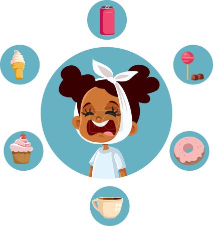 Sweet Foods and Drinks Harming the Teeth Vector Cartoon Illustration