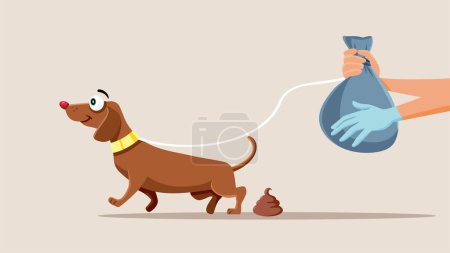 Illustration for Dog Owner Gathering Excrement in Special Bag Vector Cartoon Illustration - Royalty Free Image
