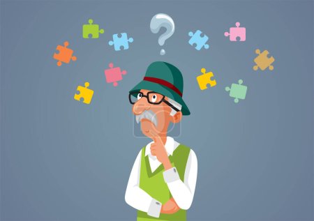 Illustration for Confused Senior Man Suffering Memory Loss Vector Illustration - Royalty Free Image