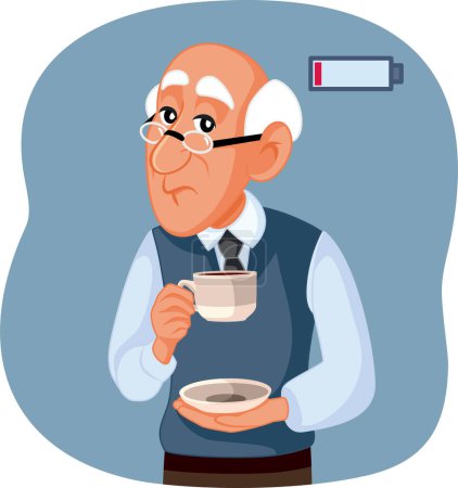 Illustration for Elderly Man Holding a Coffee Cup Feeling Exhausted Vector Illustration - Royalty Free Image