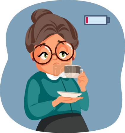 Téléchargez les illustrations : Femme âgée tenant une tasse de café se sentant fatiguée Illustration vectorielle - en licence libre de droit