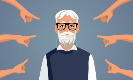 People Criticizing an Elderly Man Vector Cartoon Illustration