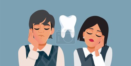 Couple Suffering from Toothache Vector Cartoon Illustration