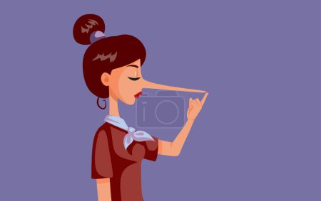 Téléchargez les illustrations : Femme malhonnête racontant des mensonges de plus en plus grand nez vecteur Illustration - en licence libre de droit