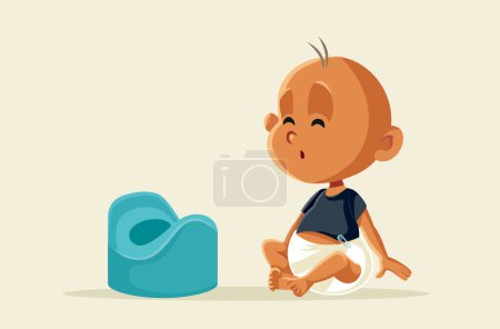 Illustration for Little Baby Curious About Potty Training Vector Cartoon Illustration - Royalty Free Image