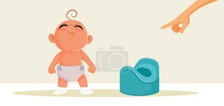 Illustration for Mother Pointing to a Potty Vector Cartoon Illustration - Royalty Free Image