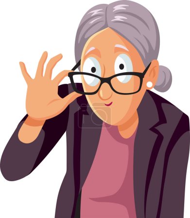 Lustige Frau blickt über ihre Brille Vektor Cartoon Illustration