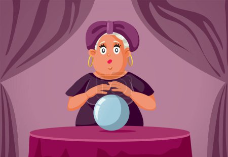 Illustration for Funny Cartoon Fortune Teller with Magic Crystal Ball - Royalty Free Image