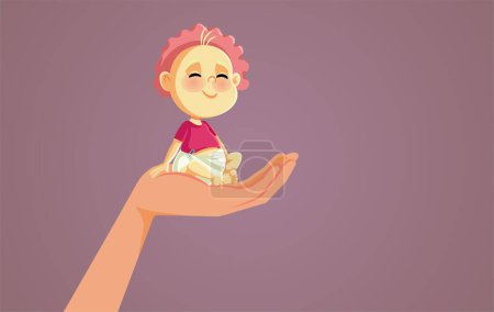 Ilustración de Padres protegiendo a un pequeño bebé ofreciendo una mano de apoyo - Imagen libre de derechos