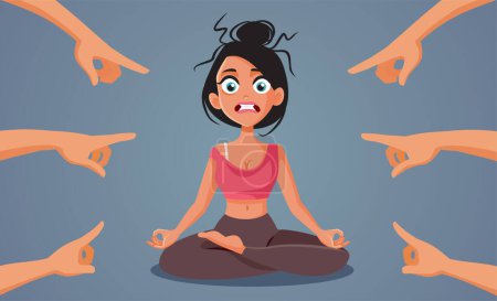 Illustration for People Pointing Fingers at Stressed Young Woman Vector Illustration - Royalty Free Image