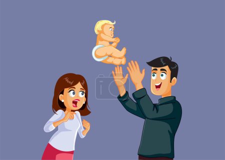 Ilustración de Papá jugando descuidado con bebé aterrador mamá vector de dibujos animados - Imagen libre de derechos