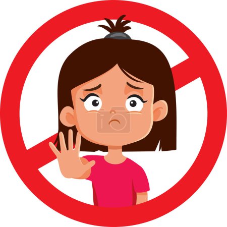 Illustration for Little Girl Making Stop Gesture in Forbidden Sign Vector Cartoon Illustration - Royalty Free Image