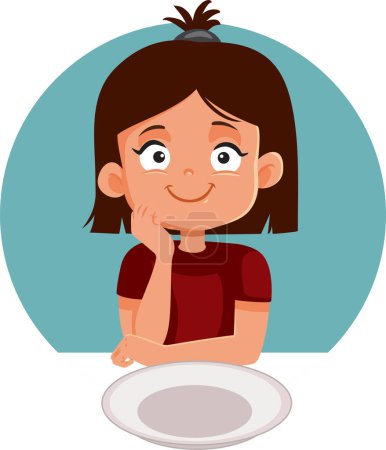 Illustration for Happy Little Girl Waiting for a Meal Vector Cartoon Illustration - Royalty Free Image