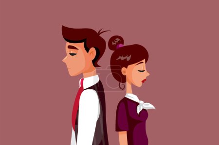Unhappy Couple Not Speaking to Each Other vector Cartoon Illustration