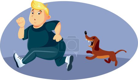 Illustration for Funny Man Running Away from a Barking Aggressive Dog Vector Cartoon - Royalty Free Image