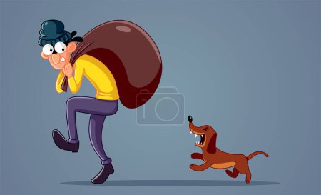 Illustration for Stressed Robber Followed by Watch Dog Vector Cartoon Illustration - Royalty Free Image