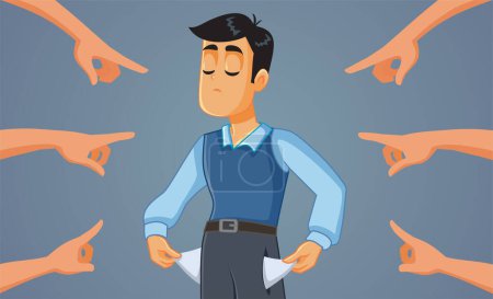 Illustration for People Pointing to a Man Having No Money Vector Cartoon Illustration - Royalty Free Image