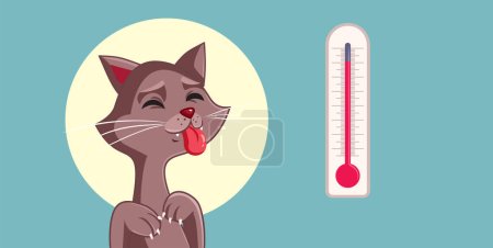 Illustration for Cat Feeling Bad During Hot Summer Days Vector Illustration - Royalty Free Image