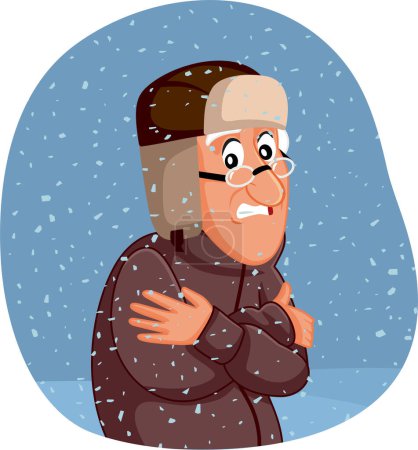 Téléchargez les illustrations : Homme âgé se sentant froid à l'extérieur pendant l'hiver Vector Cartoon - en licence libre de droit