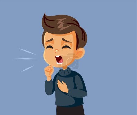 Illustration for Coughing Boy Feeling Ill from a Flu Vector Cartoon Illustration - Royalty Free Image