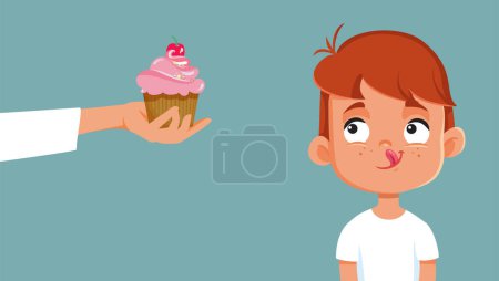 Illustration for Mom Giving her son a Delicious Muffin Desert Vector Cartoon - Royalty Free Image