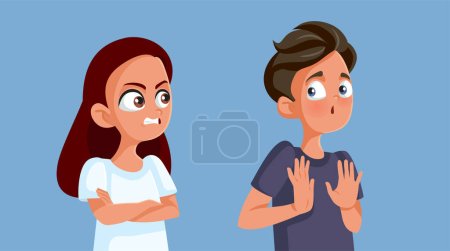 Ilustración de Boy Rejecting Accusations from Angry Girl Vector Cartoon Illustration - Imagen libre de derechos