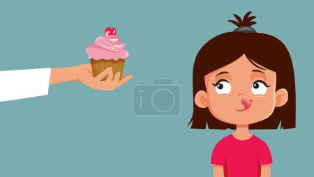 Ilustración de Little Girl Craving Dessert Vector Cartoon Illustration - Imagen libre de derechos