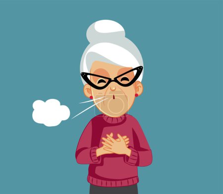 Illustration for Senior Woman Having Breathing Problems Coughing Vector Illustration - Royalty Free Image