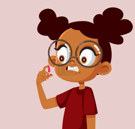 Illustration for Little Girl Injured Her Finger Afraid to See Blood Vector Cartoon - Royalty Free Image