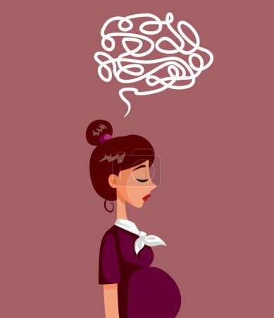 Téléchargez les illustrations : Stressed Pregnant Woman feeling Anxious Vector Illustration - en licence libre de droit