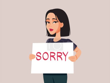 Illustration for Woman Apologizing Holding a Sorry Sign Vector Cartoon Illustration - Royalty Free Image