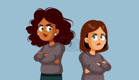 Illustration for Two Rival Women Feeling Jealous of Each other Vector Cartoon - Royalty Free Image