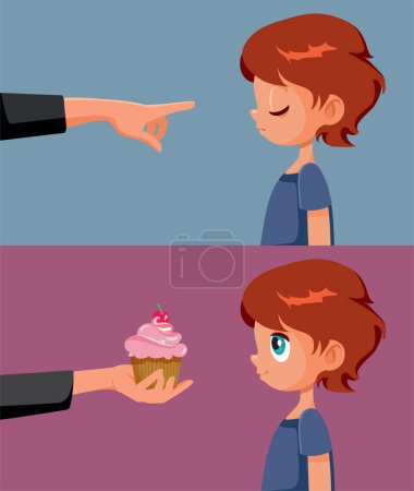 Child Responding to Punishment or Reward Parenting Technique Vector Cartoon