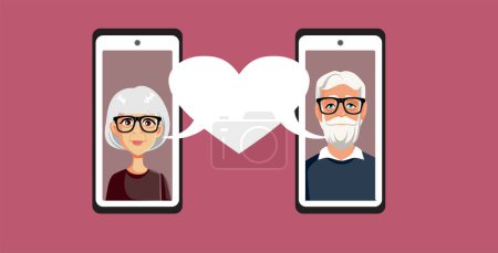Ilustración de Senior Man and Woman Using an Online Dating App Service - Imagen libre de derechos