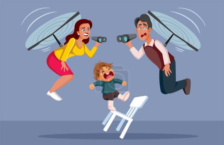 Worried Parents Supervising a Child Having an Accident Vector Cartoon