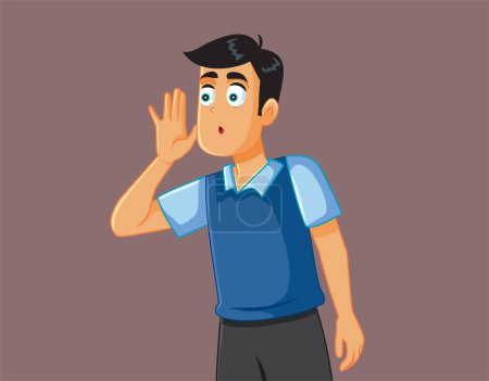 Illustration for Funny Curious Man Eavesdropping Vector Cartoon Illustration - Royalty Free Image