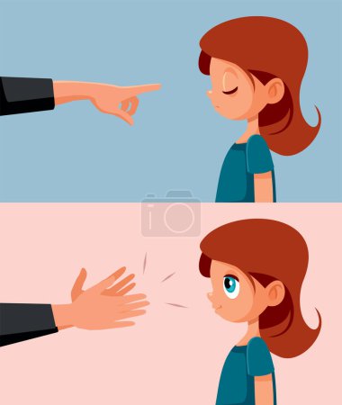 Téléchargez les illustrations : Punishment versus Praising Parenting Style Vector Cartoon Illustration - en licence libre de droit