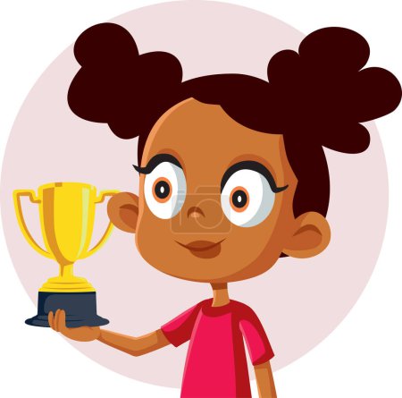 Ilustración de Happy Successful Girl Holding a Trophy Winning a Contest Vector Illustration - Imagen libre de derechos