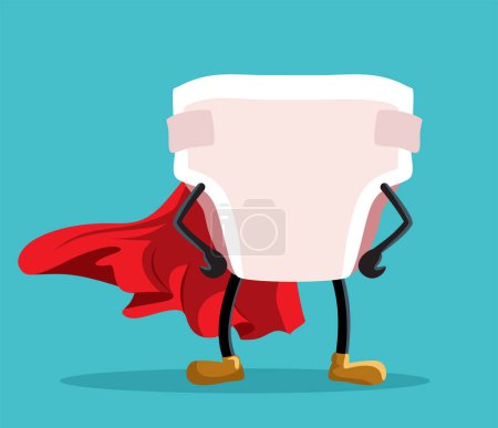 Superhero Diaper Character with Red Cape Vector Cartoon Illustration